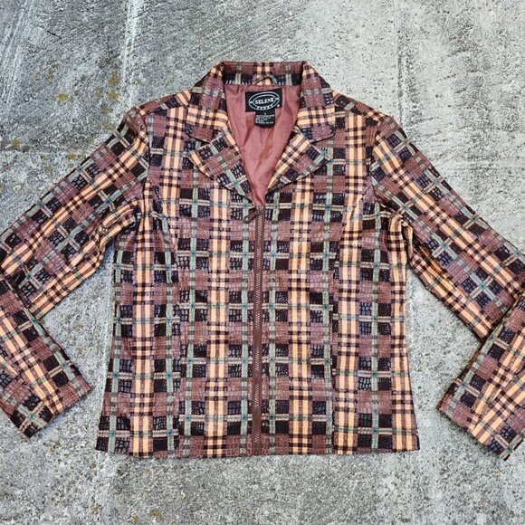 Selene Sport Women Blazer Jacket Brown Snake Skin Pattern Coat Size S - Picture 1 of 13